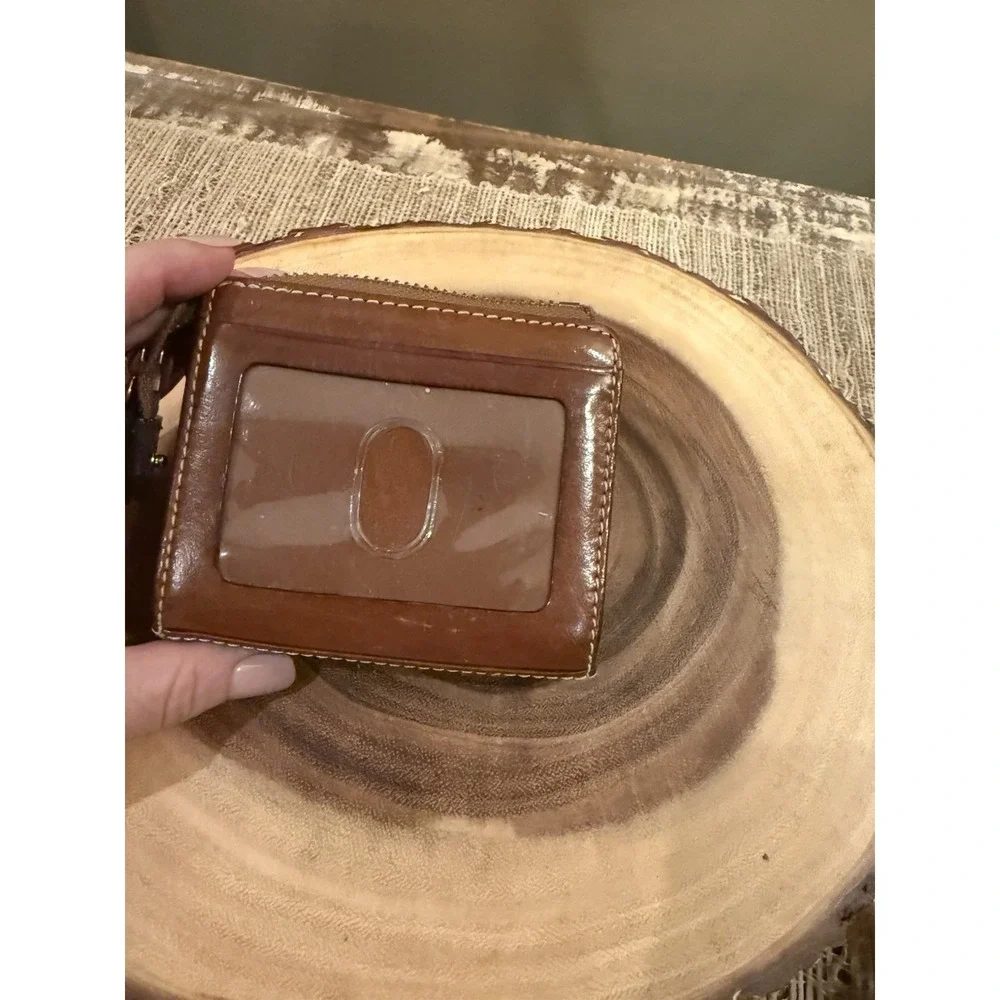 Vintage dooney and bourke British Tan Leather Wrist Wallet ID Key ring Very Rare